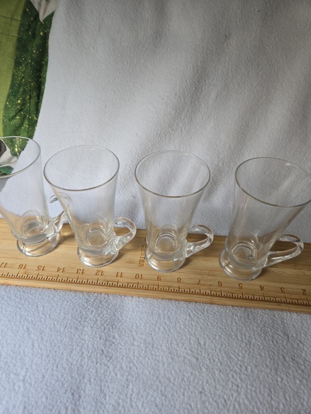 Set of 4 Vintage Clear Glass Irish Coffee Handled Textured Petal Bottom Mugs-8oz